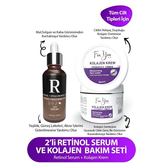 Retinol Iceren Leke Ve Kirisiklik Karsiti, Aydinlatici Ve Yenileyici Yuz Serumu & Collagen Krem Gündüz Kremleri Fiyatı