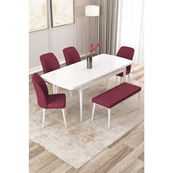 Rovena Zeta Beyaz 80X132 Mdf Acilabilir Yemek Masasi Takimi 4 Sandalye, 1 Bench Yemek Odası Takımı / Seti Fiyatı