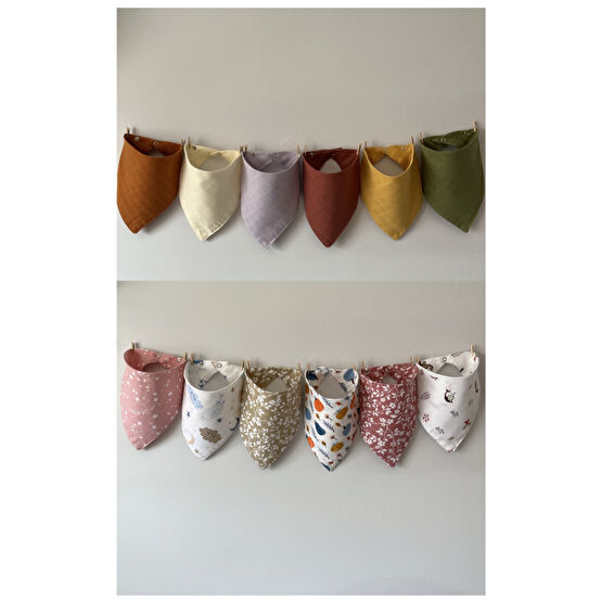 runbaby (12 ADET)%100 Organik Pamuk Çift Katlı Müslin Kumaş iki Çıtçıtlı Bebek Salya Önlük & Fular Mama Önlüğü Fiyatı