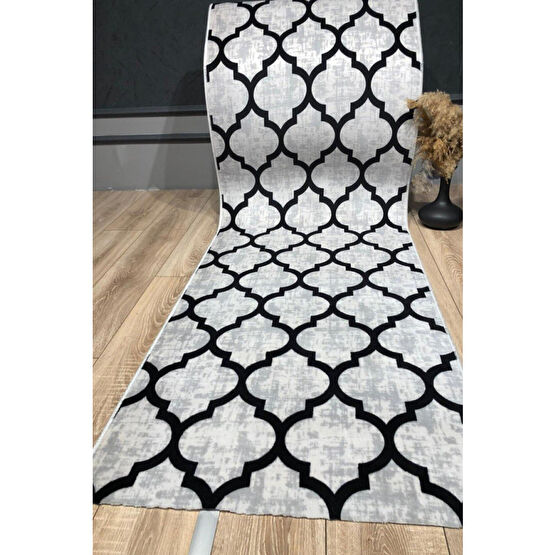 Sarar Jel Kaymaz Taban Yıkanabilir Yumuşak Yüzey Kesme Halı Yolluk Lidya Gri Siyah 120 x 450 Beden