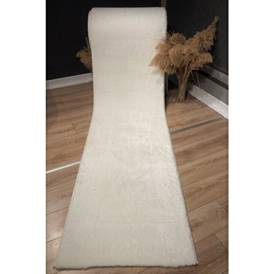 Sarar Krem  Kaymaz Taban Yıkanabilir Pofuduk Lüx Post Peluş Kesme Halı Yolluk 80 x 300 Beden