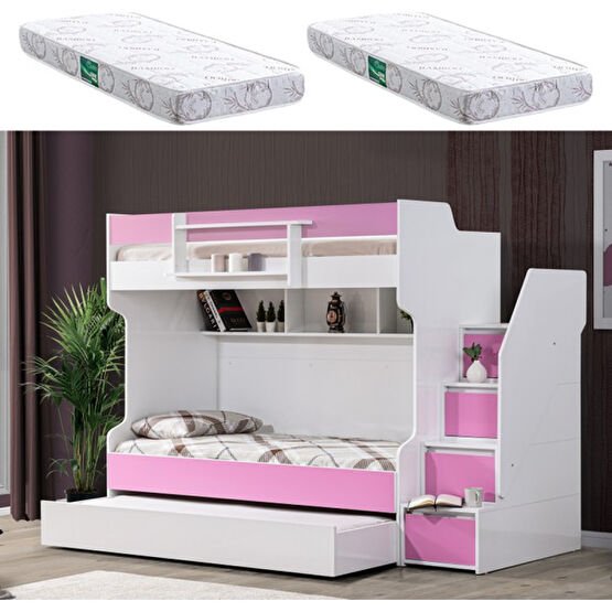 Setay Ranza, Cesur 3lü Yavrulu Ranza, Pembe + 2 Adet Comfort Yaylı Yatak - 90 x 190 cm Ranza Fiyatı