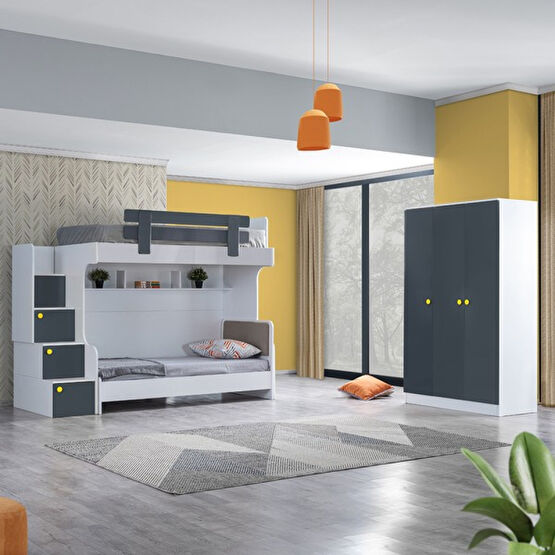 Setay Ranza, Metris Merdivenli 2 Li Ranza Karyola + 3 Kapaklı Dolap - 90 x 190 cm - Antrasit Ranza Fiyatı