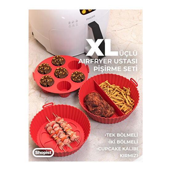 SHOPİST Xl-xxl Airfryer Ustası 3lü Pişirme Seti Silikon Kırmızı Airfryer Pişirme Kağıdı 6litre Ve Üzeri Fritözler Fiyatı