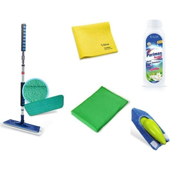 Silva Islak Mop Seti - Cam Bezi - El Mopu - Premium Çok Amaçlı Bez - Purimax Genel Temizlik 1000 ml - Renkli Temizlik Malzemeleri Fiyatı