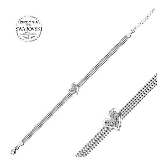 Silverlina Gümüş Kalp Swarovski Zirconia Taşlı Bileklik