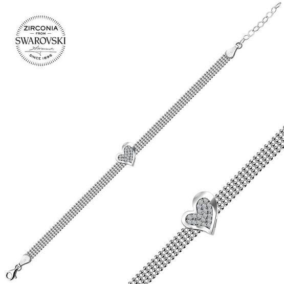Silverlina Gümüş Kalp Swarovski Zirconia Taşlı Bileklik