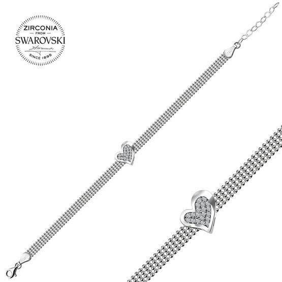 Silverlina Gümüş Kalp Swarovski Zirconia Taşlı Bileklik