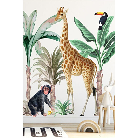 Sim Tasarım Mega Büyük Boy Tropikal Safari Çocuk Odası Sticker 100 x 180 Beden Duvar Stickerı Fiyatı