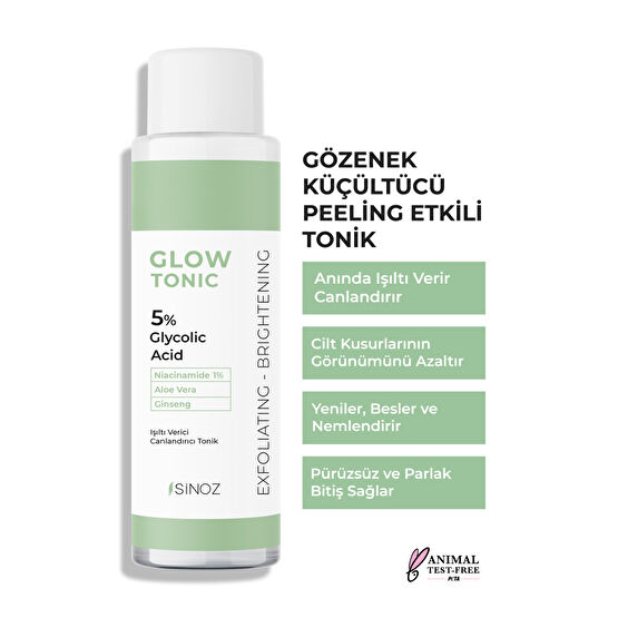SİNOZ Gözenek Sıkılaştırıcı Arındırıcı Canlandırıcı Peeling Etkili Cilt Toniği %5 Glikolik Asit 200 ml