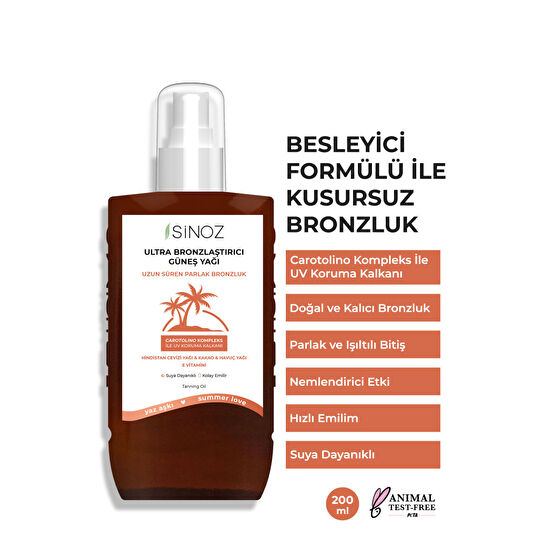 SİNOZ Kusursuz Bronzlaştırıcı Güneş Yağı Spreyi 200 ml Hindistan Cevizi Kakao Havuç Yağı Içeren Bronzlaştırıcılar Fiyatı