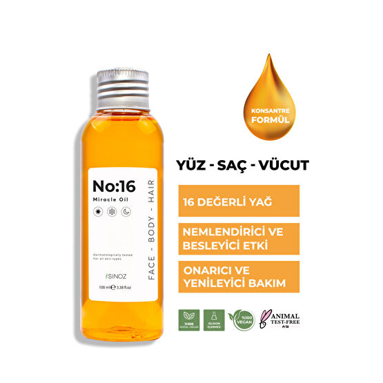 SİNOZ No:16 Nemlendirici Besleyici Yenileyici Işıltı Verici Mucizevi Onarıcı Bakım Yağı 100 ml