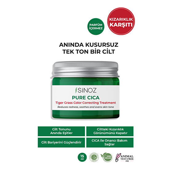 SİNOZ Pure Cica Tiger Grass Ton Eşitleyici Yoğun Onarıcı Yatıştırıcı Kızarıklık Karşıtı Yüz Kremi 15 ml Cilt ve Yüz Bakımı Fiyatı