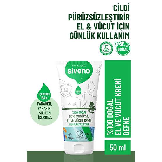 Siveno %100 Doğal El Ve Vücut Kremi Defne Pürüzsüzleştirici Yatıştırıcı Onarıcı Nemlendirici Vegan 50 ml El Bakımı Fiyatı
