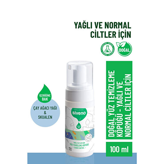 Siveno %100 Doğal Yüz Temizleme Köpüğü Yağlı Ciltler İçin Makyaj Siyah Nokta Sivilce Vegan 100 ml