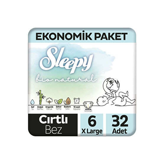 Sleepy Bio Natural Ekonomik Paket Bebek Bezi 6 Numara Xlarge 32 Adet Bebek Bezi Fiyatı