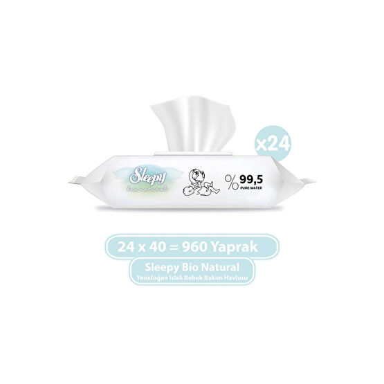 Sleepy Bio Natural Yenidoğan Islak Bebek Bakım Havlusu 24x40 (960 Yaprak) Bebek Mendil-Islak Mendil Fiyatı