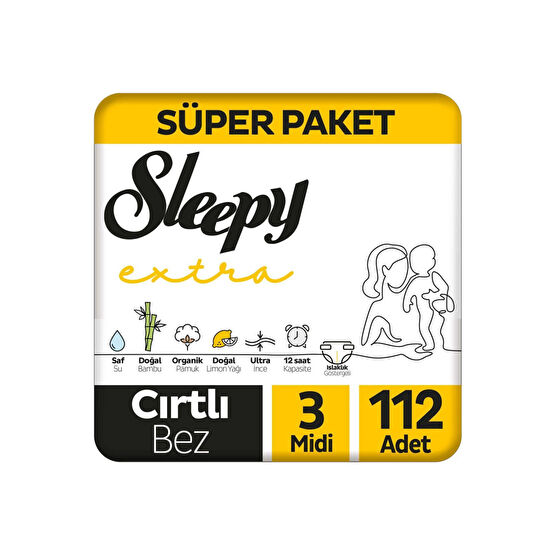 Sleepy Extra Günlük Aktivite Süper Paket Bebek Bezi 3 Numara Midi 112 Adet