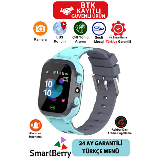 Smartberry Çocuk Konum Takipli Sim Kart Girişli Lbs Ve Sos Özellikli Akıllı Saat - Mavi Akıllı Çocuk Saati Fiyatı
