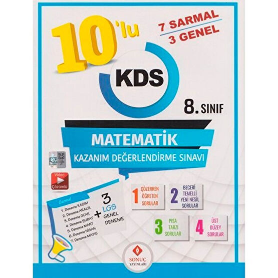 Sonuç Yayınları 8. Sınıf 10'lu Matematik Kazanım Değerlendirme Sınavı Kaynak Kitapları Fiyatı