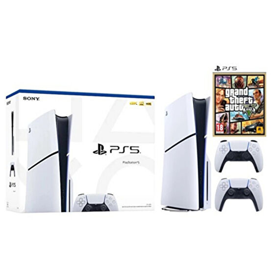 Sony Playstation 5 Slim CD Edition - 2. Dualsense Ps5 Kol - GTA 5 Oyun Konsolu (İthalatçı Garantili) Playstation Oyun Konsolu Fiyatı