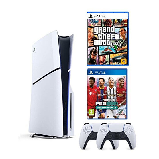Sony Playstation 5 Slim CD Edition - 2. Dualsense Ps5 Kol - PES 2021 - GTA 5 Oyun Konsolu (İthalatçı Garantili) Playstation Oyun Konsolu Fiyatı