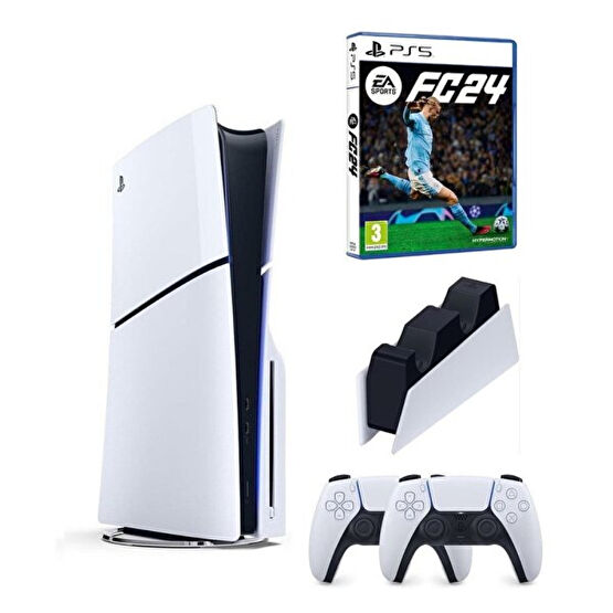 Sony Playstation 5 Slim CD Edition - 2. Dualsense Ps5 Kol - Şarj İstasyonu + Fifa FC 24 Oyun Konsolu (İthalatçı Garantili) Playstation Oyun Konsolu Fiyatı