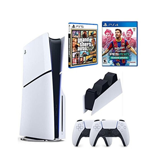 Sony Playstation 5 Slim CD Edition - 2. Dualsense Ps5 Kol - Şarj İstasyonu - PES 21 - GTA 5 Oyun Konsolu (İthalatçı Garantili) Playstation Oyun Konsolu Fiyatı