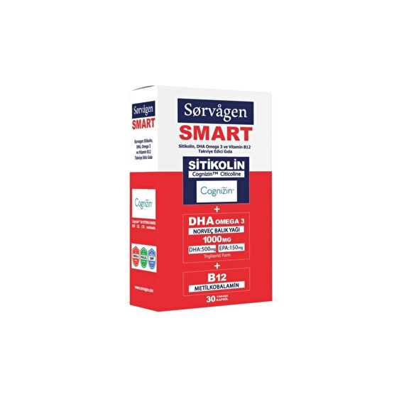 Sorvagen Smart 30 Kapsül ( Sitikolin Dha Omega 3 Ve B12 içeren Takviye Edici Gıda ) Balık Yağı / Omega 3 - 6 - 9 Fiyatı