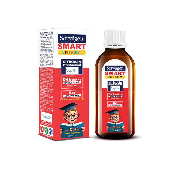 Sorvagen Smart Kids Sıvı Form - Sitikolin DHA Omega 3 Norveç Balık Yağı ve B12 - 150 ml Balık Yağı / Omega 3 - 6 - 9 Fiyatı