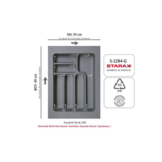 STARAX 39x49 Çekmece Içi Gri Plastik Kaşıklık S-2284-g Mutfak Gereçleri Fiyatı