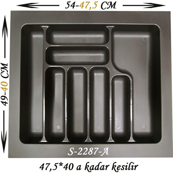 Starax Çekmece Içi Plastik Kaşıklık Antrasit Antibakteriyel S-2287-A En:54-47,5 D:49-40 cm Arası Kesilebilir 8 Göz 60 cm Modül - 1 Adet Pratik Mutfak Gereçleri Fiyatı