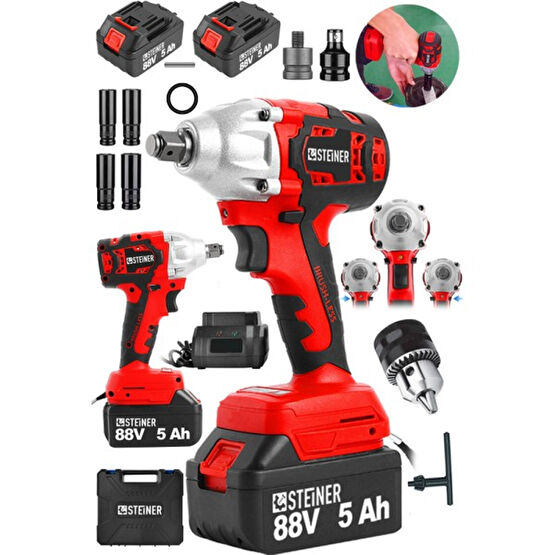 Steiner Alman 88 V 5 Ah Çift Akülü Somun Bijon Sökme Takma Sıkma Matkap Kömürsüz Akülü Vidalama + Madren Somun Sıkma Makinesi Fiyatı