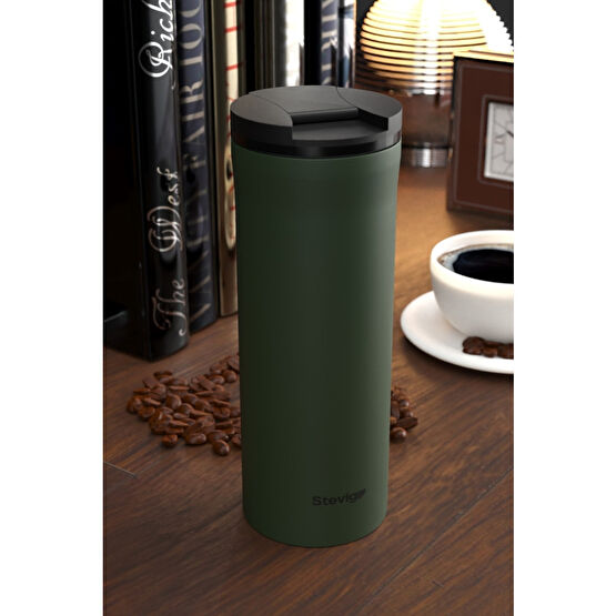 Stevig 2 Go Paslanmaz Çelik Termos Bardak 350- 400 ml Travel Mug Green St-204