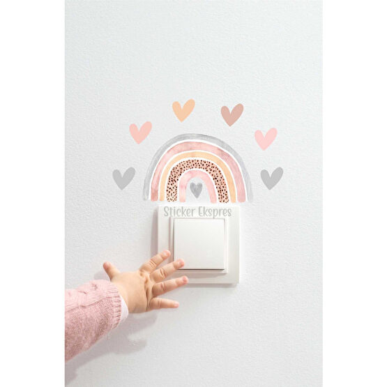 Sticker Ekspres Pastel Gökkuşağı Ve Kalpler Çocuk Odası Priz Sticker Duvar Stickerı Fiyatı