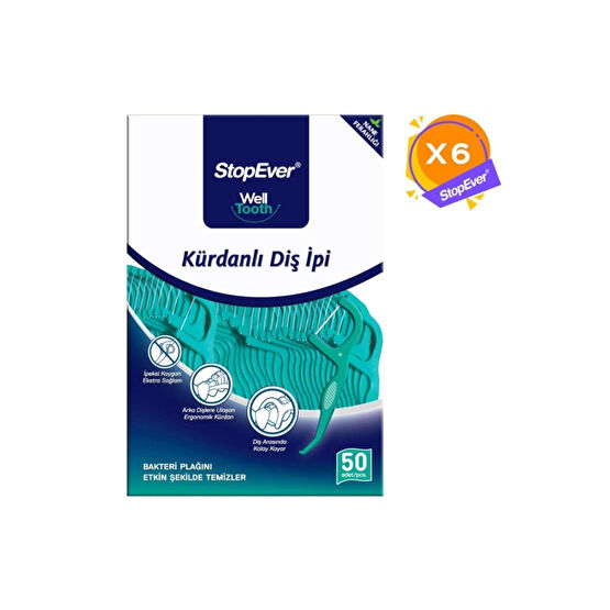 StopEver Well Tooth Kürdanlı Diş Ipi - Nane Ferahlığı - 6x50 Adet Diş İpleri Fiyatı