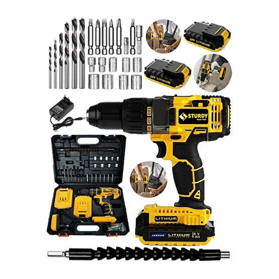 Sturdy Japon Tech 92vf12ah Çift Akülü Turbo Güç Ekstra Güçlendirilmiş Akülü Matkap 27 Parça Set Matkaplar Fiyatı