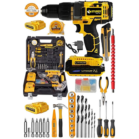 Sturdy Japon Technology 92 Vf 12ah Darbeli Lion-çift Akülü Metal Şanzuman Turbo Şarjlı Matkap 100 Parça Set Akülü Vidalama Makinesi Fiyatı