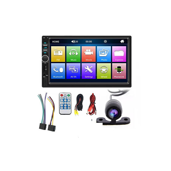 SUNASK Ekranlı Oto Teyp 7 Inç Double Teyp Park Kamerası Bluetooth Mp5 Mp3 Usb Sd Kart Radyo Medya Oynatıcı / Player Fiyatı