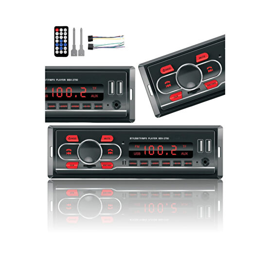 SUNASK Sn-2700 Çift Usb Girişli Bluetooth Oto Teyp Araba Teybi Radyo Sd Aux Teyp Amfi Çıkışlı Kumandalı Oto Teypleri Fiyatı