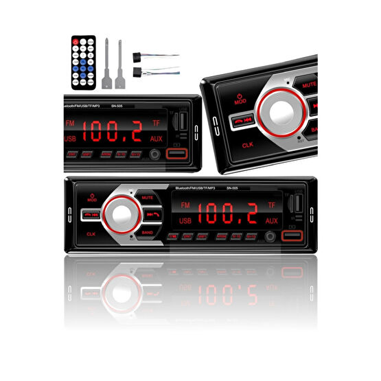 SUNASK Sn-505 Çift Usbli Bluetooth Oto Teyp Araba Teyibi Kumandalı Oto Teyip Mp3 Çalar Amfi Çıkışlı Oto Teypleri Fiyatı