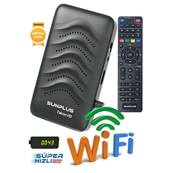 sunplus Falcon Çanaklı-Çanaksız Wi-fi Dahil Full Hd Sınırsız Sinema Paketli Uydu Alıcısı Uydu Alıcıları Fiyatı