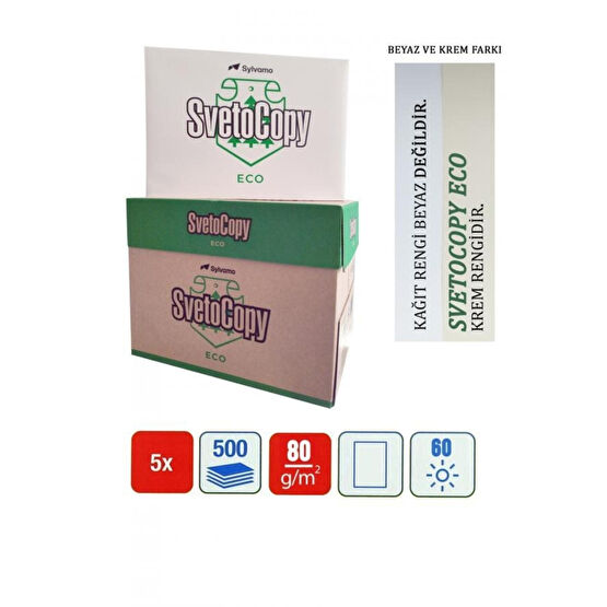 SVETOCOPY Eco A4 80gr Fotokopi Kağıdı 1 Koli - 5 Paket - 2500 Adet Krem Rengi Fotokopi Kağıdı Fiyatı
