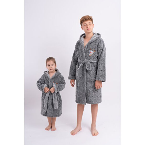 Sweet's Collection Koala Nakışlı Gri Kırçıllı Genç Çocuk Kapüşonlu Welsoft Peluş Sabahlık Erkek Çocuk Pijama Fiyatı