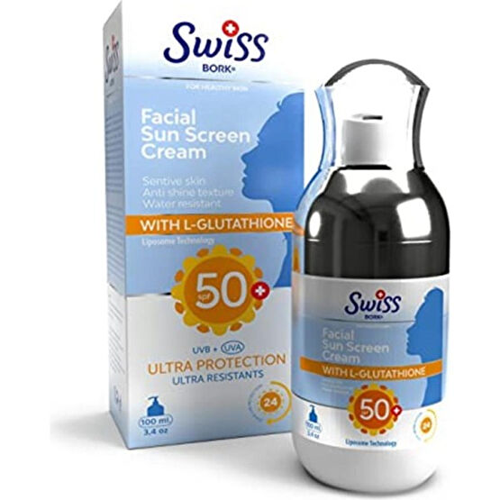 Swiss Bork Swiss Bork® Facial Sun Screen Cream W/ L-Glutathione Spf 50+ Liposomal Technology (Su Bazlı Güneş K Güneş Sonrası Kremler ve Losyonları Fiyatı