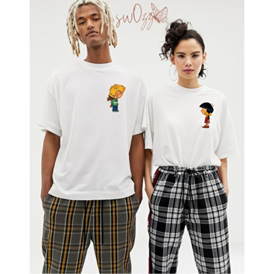 Swozz Cedric ve Chen Baskılı Beyaz Sevgili Tişört Kombini Çift Tshirt 2 Adet Erkek T-shirt Fiyatı
