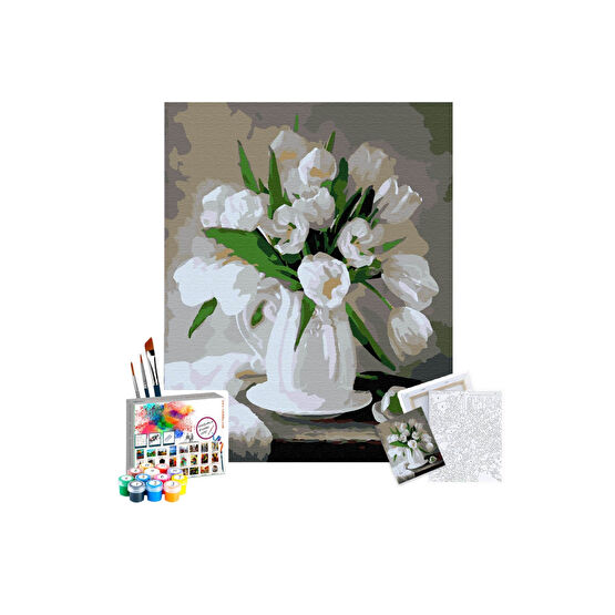 Tabdiko Sayılarla Boyama Seti 40 X 50 Cm Tuval Şasesine Gerili Beyaz Çiçekler