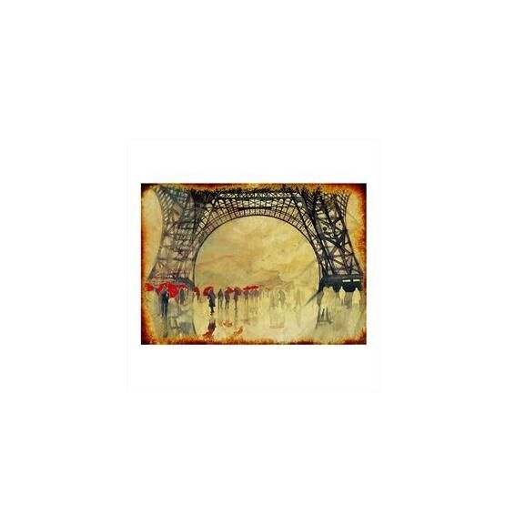 Tablomega Eyfel Kulesi Ve Kırmızı Şemsiyeli İnsanlar 50x70 cm Ahşap Tablo