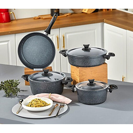 Taç Master Cook 4lü 7 Parça Granit Tencere Seti Uzay Grisi Tencere / Tava Setleri Fiyatı