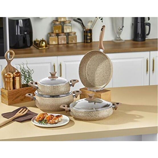Taç Mastercook Tombik 7 Parça Tencere Seti Cappuccıno Tencere / Tava Setleri Fiyatı